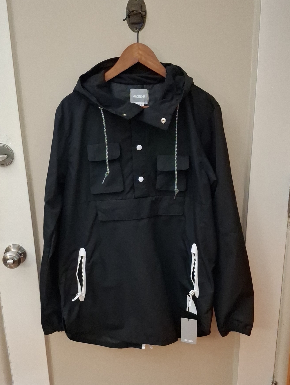 NWT Asics Tiger Men's Black Hooded Pullover Jacket Size L_1